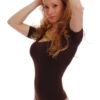 Women's cotton T-shirt bodysuit with a scoop neckline, short sleeves and a thong cut for a clean line.