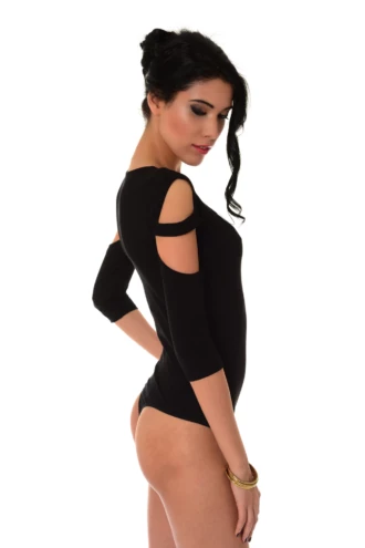 Women's long-sleeve cotton shirt bodysuit with scoop neck and thong cut, a clean everyday base.