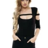 Women's long-sleeve cotton shirt bodysuit with scoop neck and thong cut, a clean everyday base.