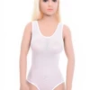 Women's sleeveless mesh bodysuit with a scoop neckline, wide straps and a thong cut for a clean line.