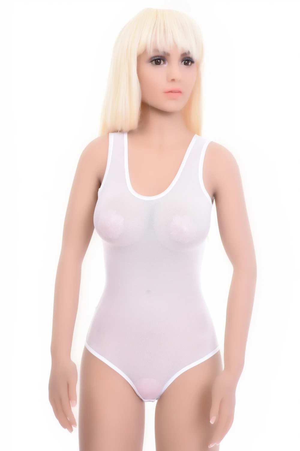 Women's sleeveless mesh bodysuit with a scoop neckline, wide straps and a brazilian cut in fine mesh.