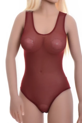 Women's sleeveless mesh bodysuit with scoop neck, wide straps and brazilian cut, a light everyday base.