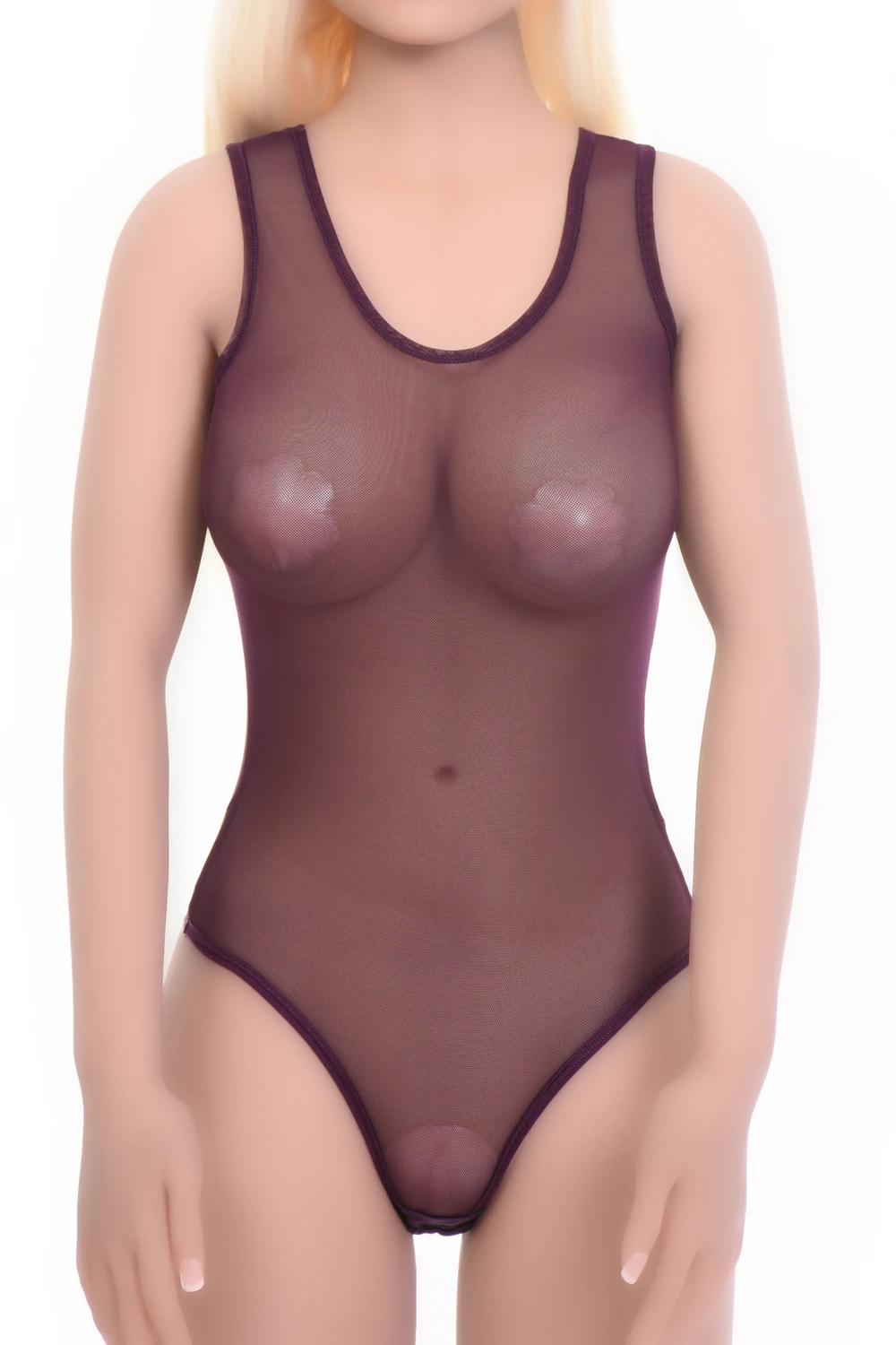 Women's sleeveless mesh bodysuit by Tiara Galiano with scoop neck, wide straps and brazilian cut, a light everyday base.
