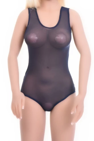 Women's sleeveless mesh bodysuit with scoop neck, wide straps and brazilian cut, a light everyday base.