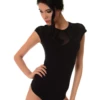 Women's sleeveless cotton bodysuit with a round neckline and thong cut in a clean tee shape.