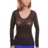 Airy scoop-neck mesh tee with a slim stretch cut and long sleeves that keep the fitted shape light.