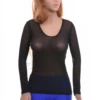 Airy scoop-neck mesh tee with a slim stretch cut and long sleeves that keep the shape light.