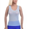 Airy mesh tank with a close slim fit and wide straps, breathable open-knit fabric for warm-weather wear.