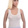 Airy mesh tank with wide straps and a scoop neckline, an open-knit warm-weather layer with a little stretch.
