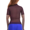Airy open-knit mesh tee with a clean mock neck and a close slim cut that pulls on over the head.