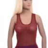 Airy textured mesh tank with a close slim fit and wide straps, breathable open-knit for warm-weather wear.