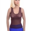 Airy textured mesh tank with a scoop neck and wide straps, light to wear over a bralette in warm weather.