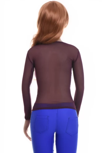Airy ventilated mesh tee with a low scoop neck and long sleeves, a slim breathable layer over a camisole.