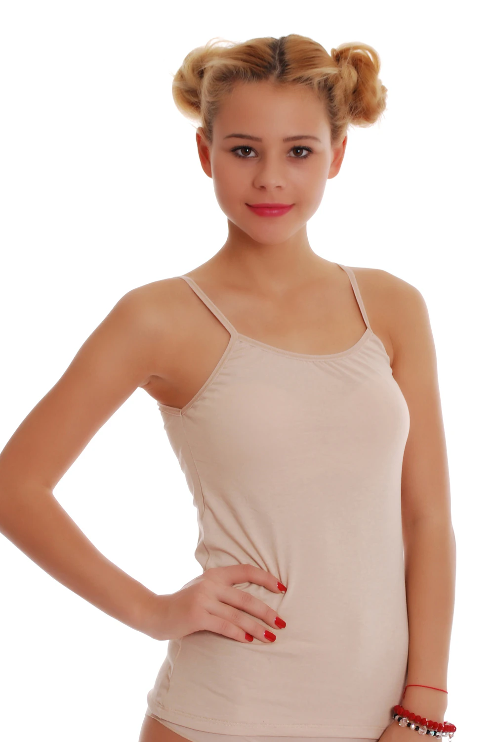 Soft breathable cotton scoop-neck camisole with delicate straps and stretch, a close everyday fit.