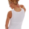 Soft breathable cotton tank with wide flat straps that cover a bra strap, slim with a little stretch.