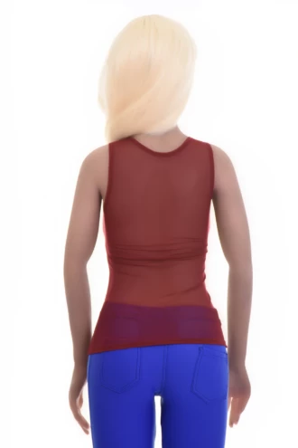 Breathable mesh tank with wide flat straps and a low scoop, a light textured layer over a bralette or alone.