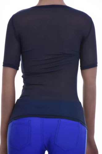 Breathable mesh tee with a close slim cut, short sleeves and a soft scoop neckline for everyday wear.