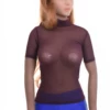 Slim breathable mesh tee with a mock neckline and short sleeves, soft stretch for an easy fitted look.