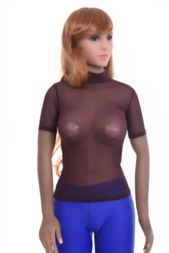 Slim breathable mesh tee with a mock neckline and short sleeves, soft stretch for an easy fitted look.