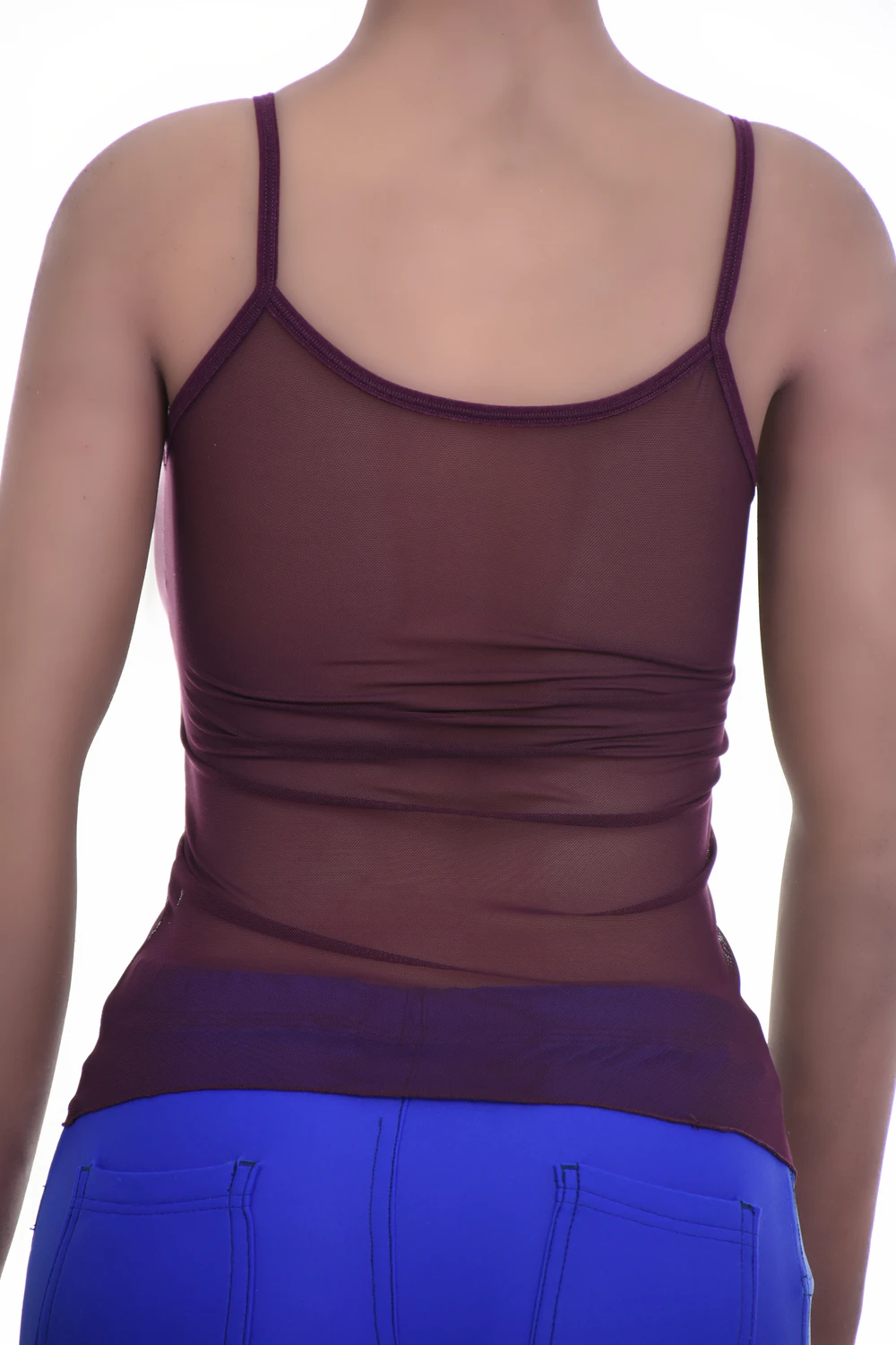 Breathable open-knit mesh camisole with a low scoop and thin straps, a slim airy layer that keeps its shape washing.