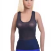 Breathable open-knit mesh tank with a low scoop and wide flat straps, light and textured for everyday wear.