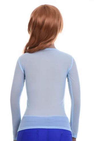 Breathable open-knit mesh tee with a low scoop neck and long sleeves, light and airy for warm days.