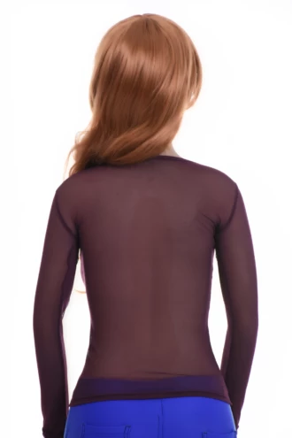 Breathable slim mesh tee with a low scoop and long sleeves, an airy ventilated everyday layer for cooler days.