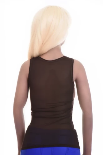 Breathable textured mesh tank with wide flat straps and a low scoop, light to layer over a bralette or alone.