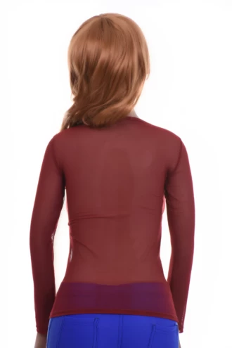 Close-fitting mesh long-sleeve tee with a low scoop, soft stretch and a ventilated open-knit texture.
