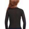 Close-fitting open-knit mesh tee with a low scoop and long sleeves, breathable for warm-weather layering.