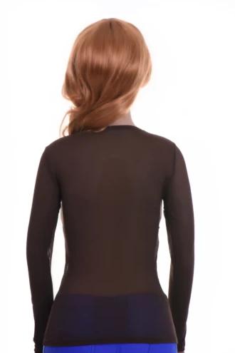 Close-fitting open-knit mesh tee with a scoop neckline and long sleeves, breathable for everyday layering.