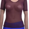 Close-fitting open-knit mesh tee with a scoop neck and short sleeves, an airy ventilated everyday layer.