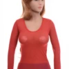 Close-fitting open-knit mesh tee with a scoop neck and long sleeves, an airy ventilated everyday layer.