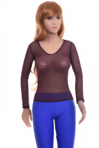 Close open-knit mesh tee with a scoop neckline, soft stretch and long sleeves for a light fitted shape.
