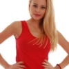 Women's cotton-blend scoop-neck tank with wide straps, a soft slim everyday layer that follows the figure.