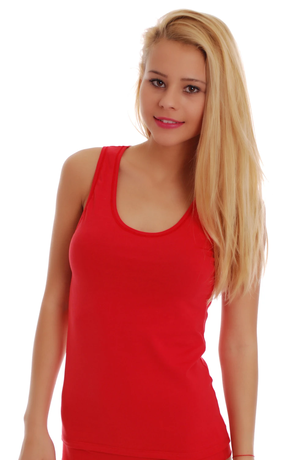 Cotton-blend tank with a scoop neckline and wide flat straps, keeping its shape and softness through washing.