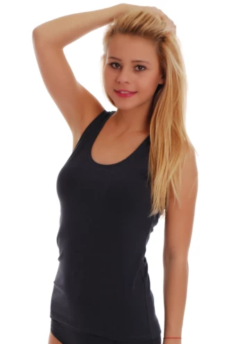 Women's cotton-blend tank with a scoop neckline and wide straps, soft and slim for warm-weather wear.