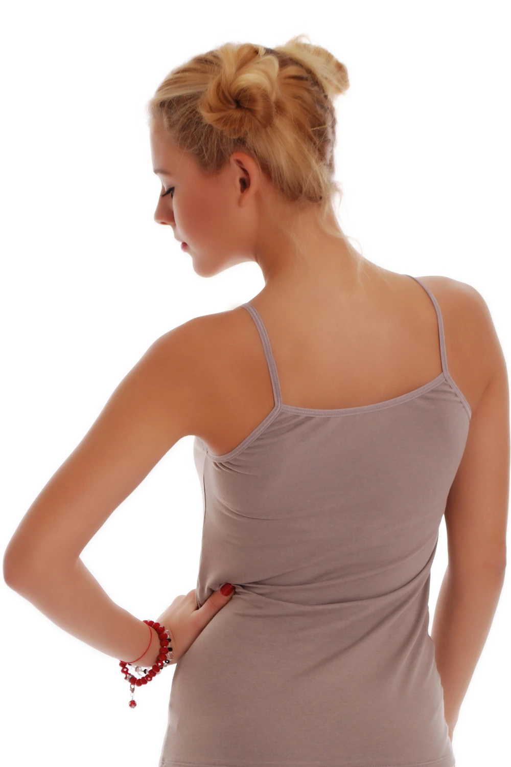 Women's cotton camisole with a scoop neckline and thin straps, soft and slim for everyday layering.