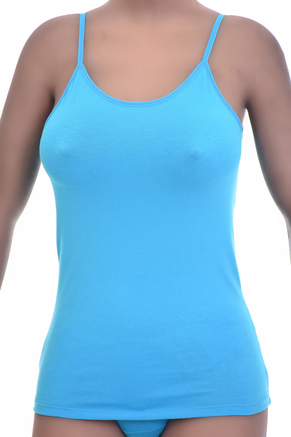 Cotton camisole with thin straps and a low scoop, a fine soft everyday layer for warm-weather wear.