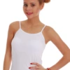Women's cotton-blend camisole with thin spaghetti straps and a scoop neckline in a soft slim cut.