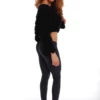 Anthracite women's cotton leggings on a model, back three-quarter view in a comfortable everyday fit