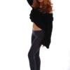 Anthracite women's cotton leggings on a model, full front view in a comfortable everyday fit