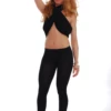 Black women's cotton leggings on a model, full front view in soft stretchy everyday cotton fabric