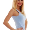 Women's cotton tank with wide flat straps and a scoop neck, a soft slim base under fitted tops.
