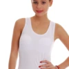 Women's cotton-blend tank top with wide straps and a scoop neckline in a soft slim cut.