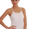Delicate cotton camisole with fine straps and a scoop neck, a soft close everyday layer that follows the figure.