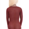 Women's mesh bodysuit with mock neck and long sleeves over a bikini cut, a fine close everyday layer.