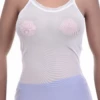 Women's mesh camisole with thin spaghetti straps and a scoop neckline in an airy slim cut.