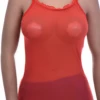 Women's mesh camisole with thin straps and a scoop neck, airy and slim to layer over a bralette in warm weather.