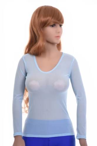Women's mesh tee with a scoop neckline and long sleeves, a close ventilated slim layer that breathes.
